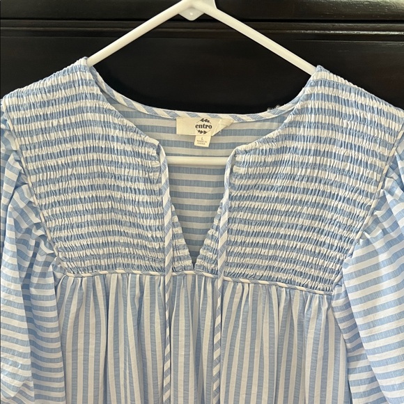 Entro Light Blue and White Smocked Striped Dress - Picture 3 of 8